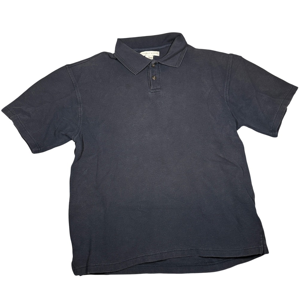 Y2K Geoffrey Beene Mens Navy Blue Ribbed Cotton Short Sleeve Polo Shirt Size M